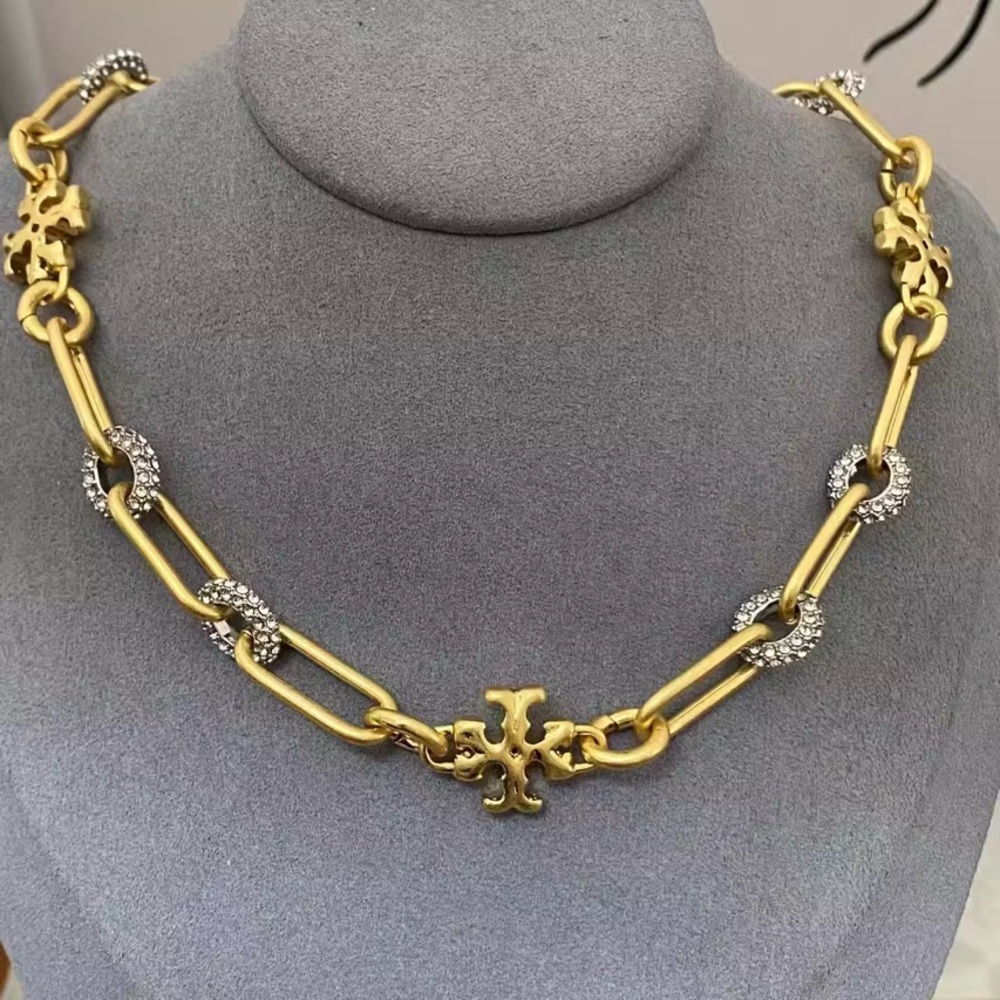 Tory Burch Gold-Tone Chain Necklace with Crystal-Accented Links